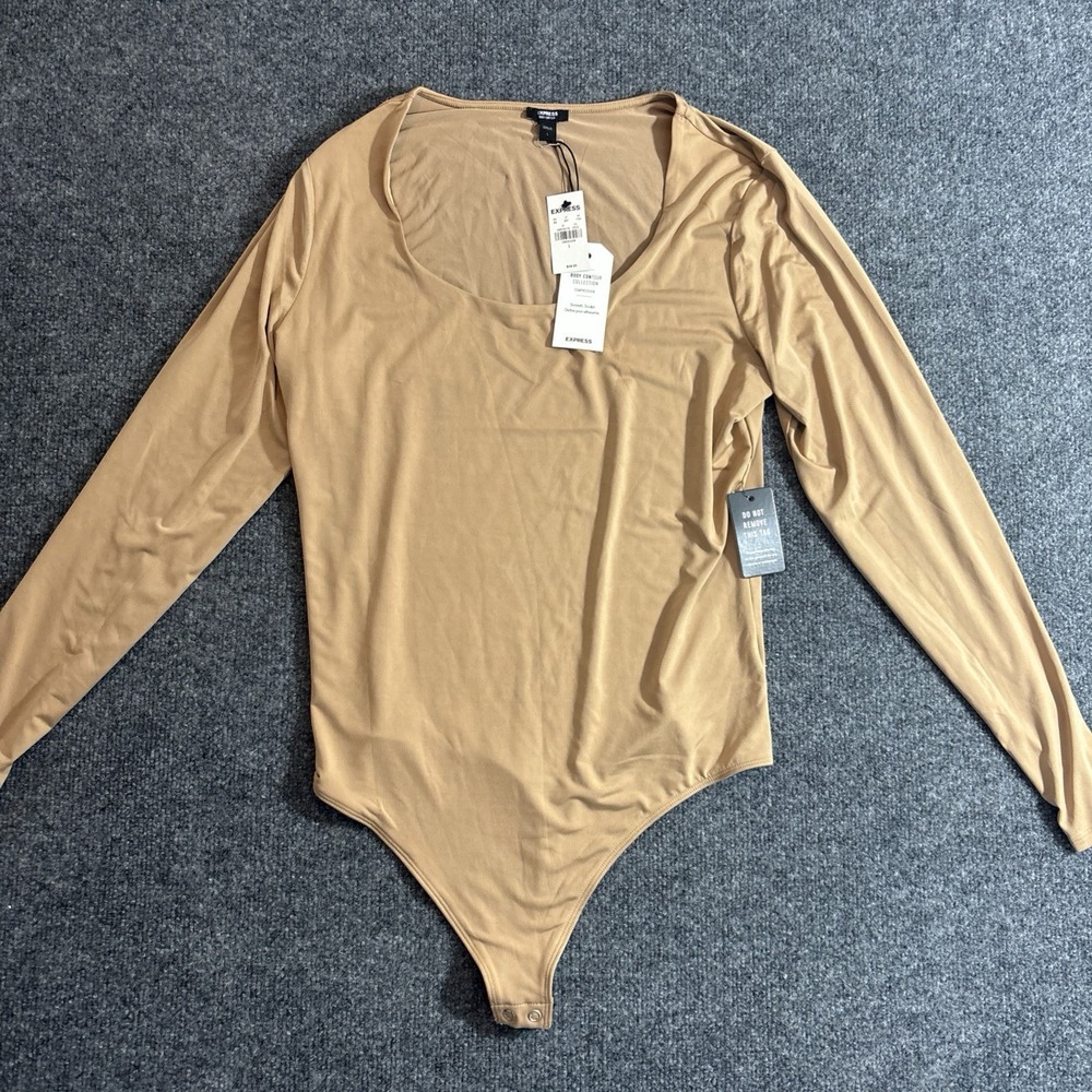Express Womens Body Contour Bodysuit High Compression Long Sleeve Size L NEW